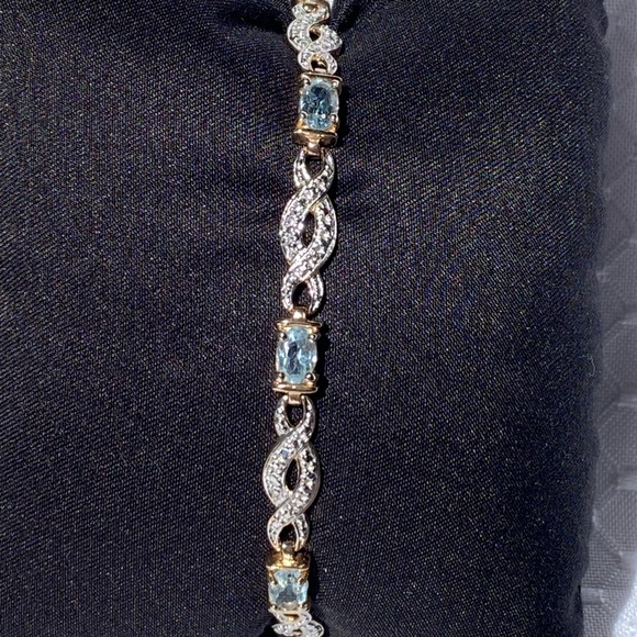 Sterling Silver 925 Two Tone Blue Topaz Gemstone Bracelet Size 7.25 - Picture 6 of 14